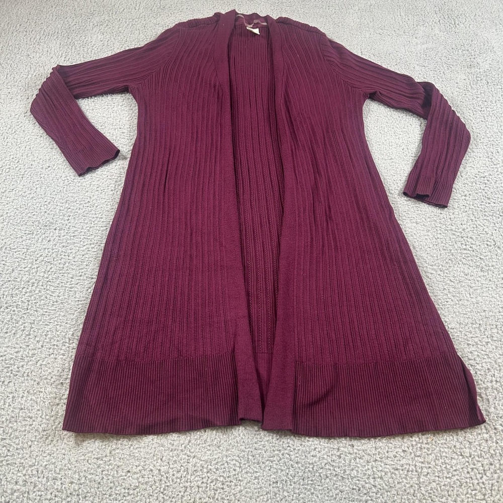 Terra & Sky Cardigan Sweater Womens 1X Red Ribbed Duster Longline Long Sleeve